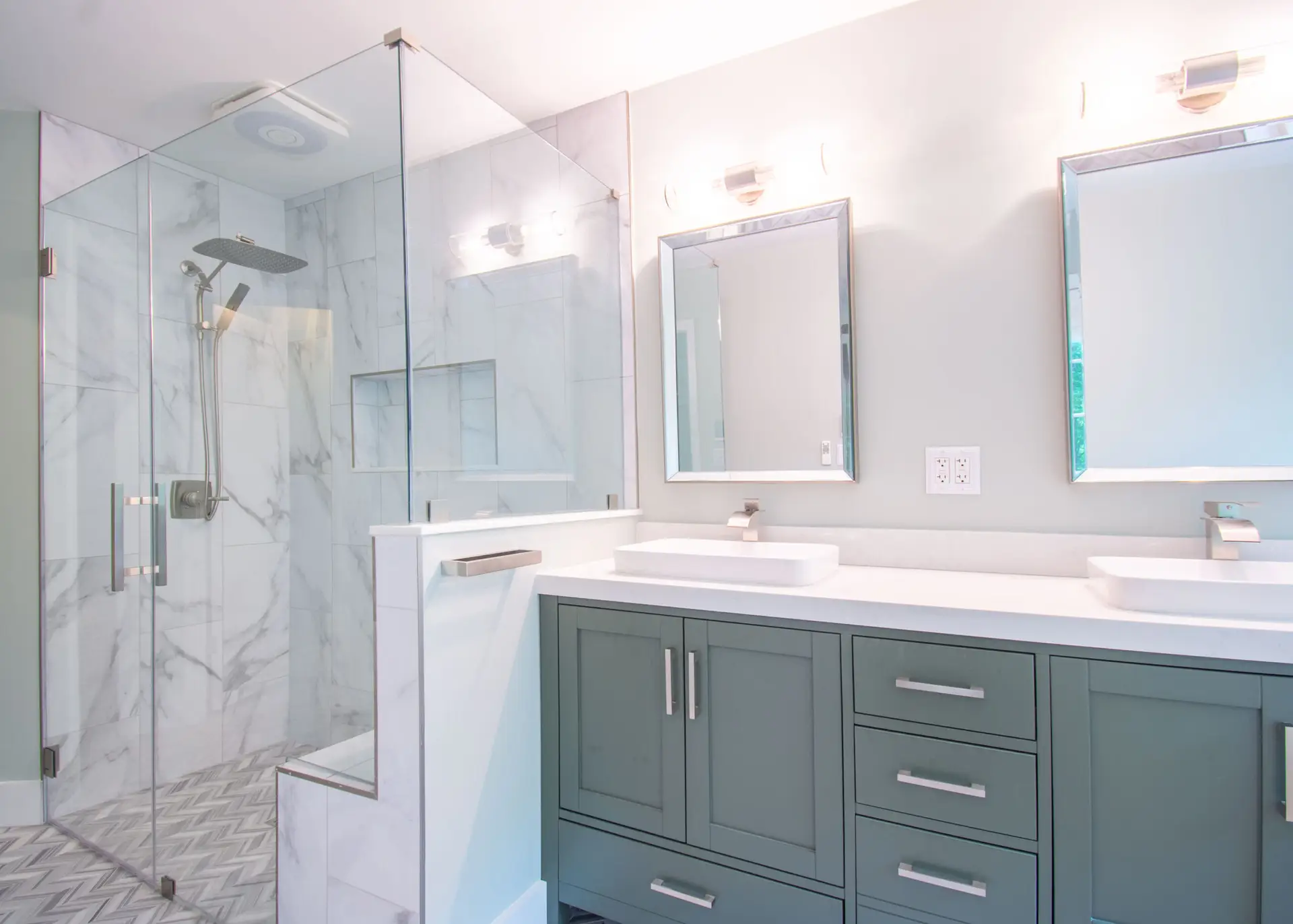 Luxury bathroom with glass shower installed by KD Pro Handyman Georgia