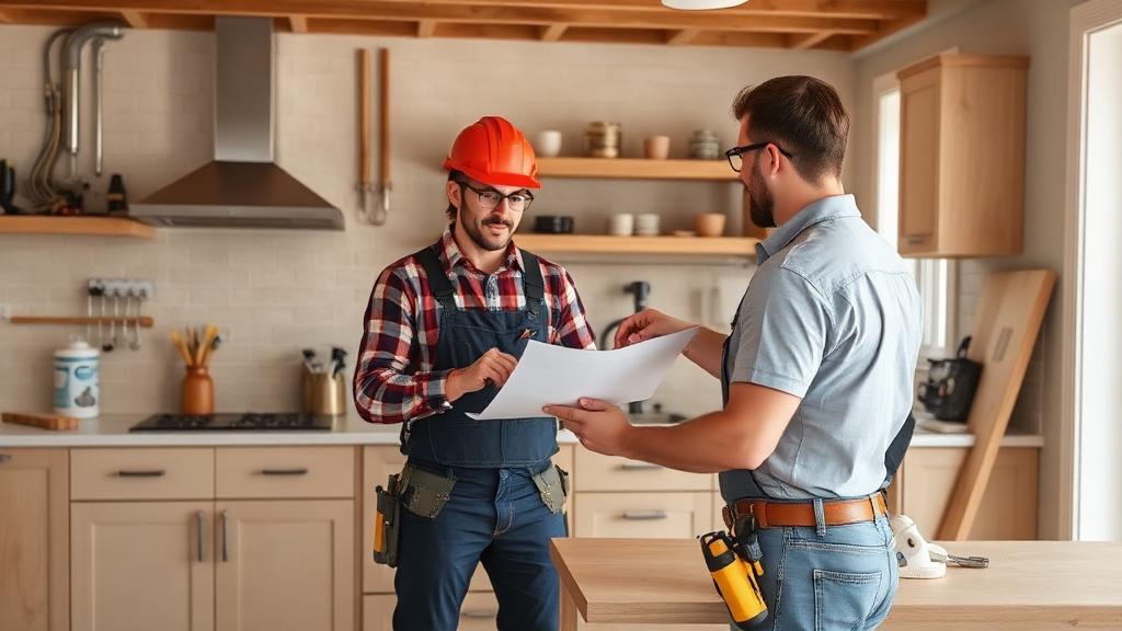 Contractor coordinating multiple tradespeople during a residential kitchen remodel