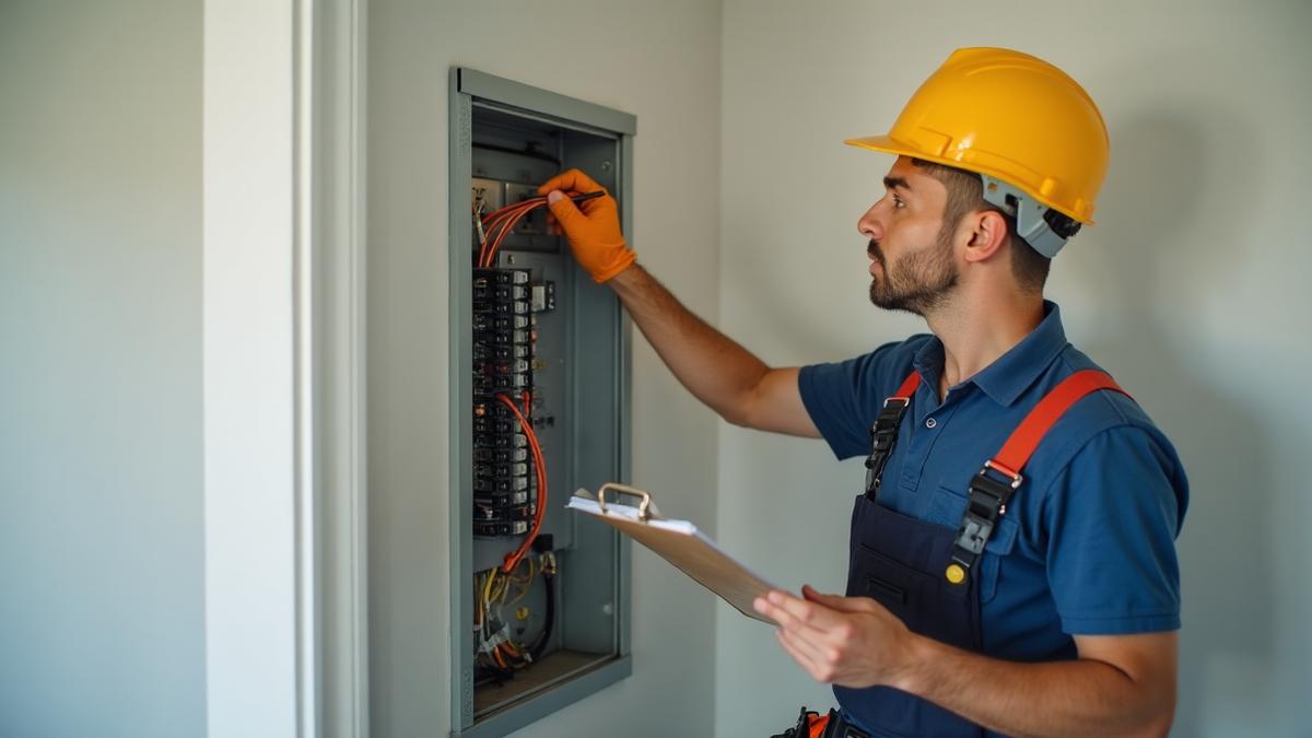 Licensed contractor inspecting electrical panel