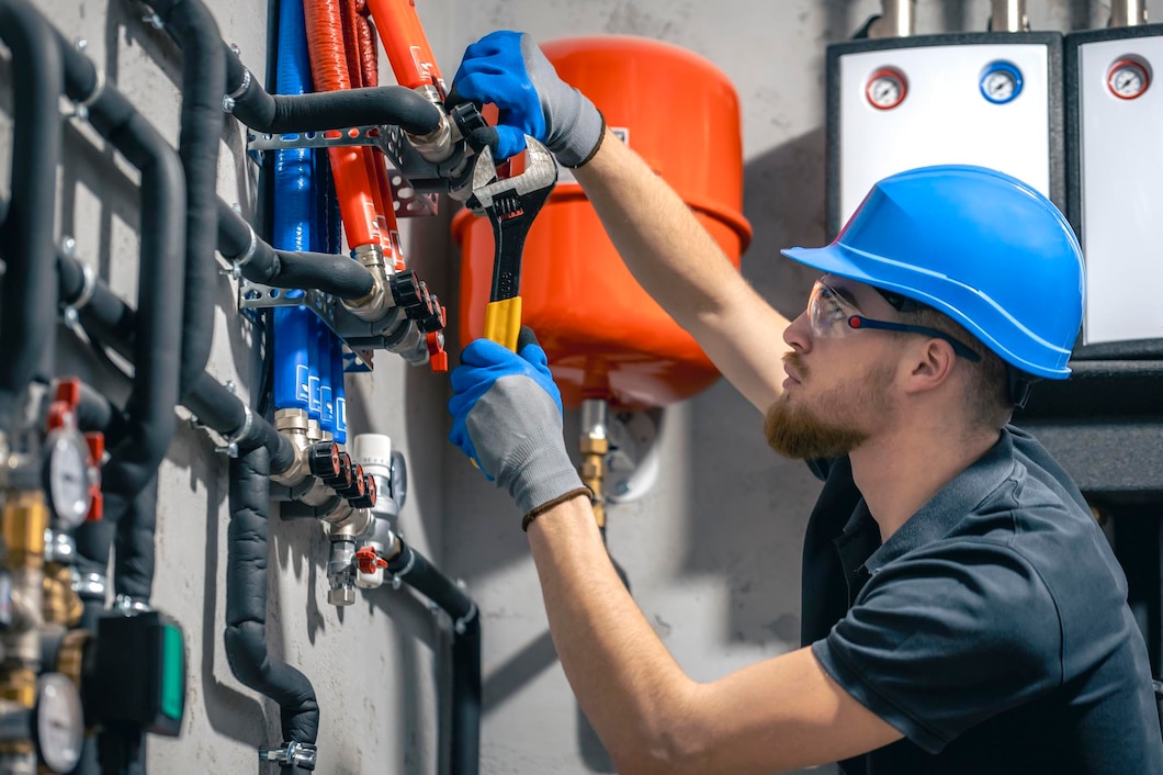 Technician installing a new water heater in an Atlanta home